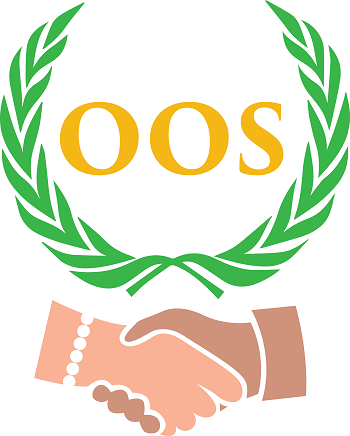 Logo depicts gold letters surrounded by crossed olive branches above a man and woman shaking hands